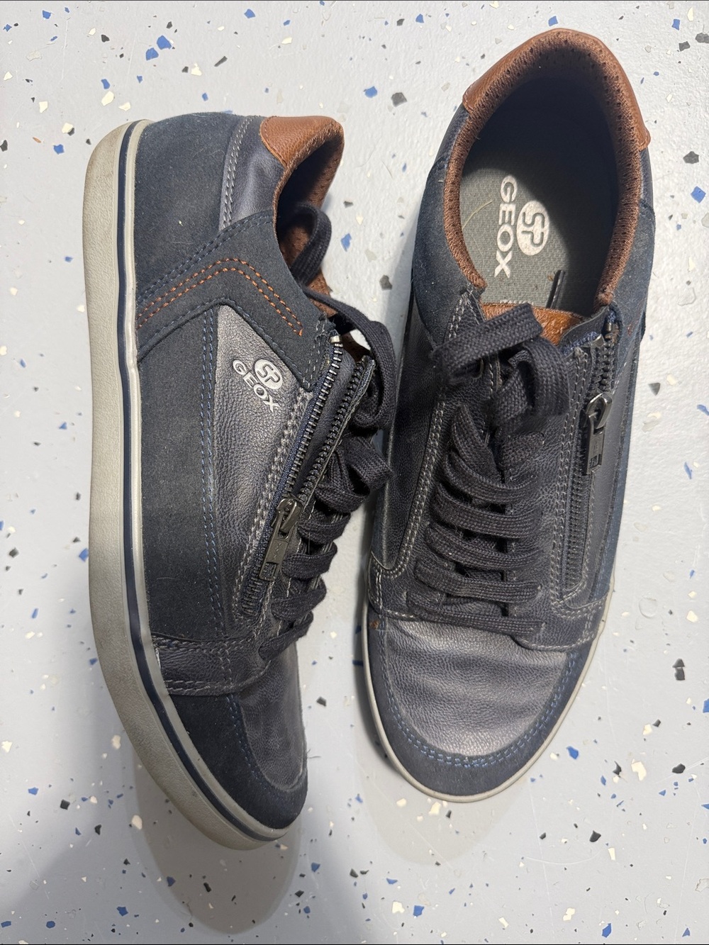 Geox Men's Navy and Brown Zip-Detail Casual Sneakers